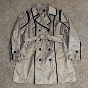 Dana Buchman tan jacket coat with black faux leather trim, size XL